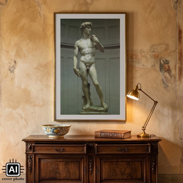 Affiche Statue de David par Michelangelo (Statue of David by Michelangelo is a vintage Renaissance Era 17 ft. marble statue of King David.)