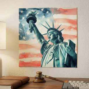 Affiche Statue de la Liberté avec drapeau américain