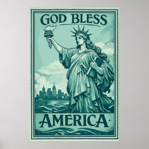 Affiche Statue de la Liberté - Dieu Bénisse l'Amérique