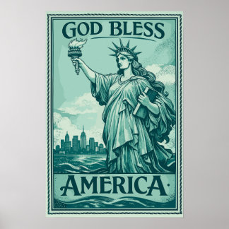 Affiche Statue de la Liberté - Dieu Bénisse l'Amérique