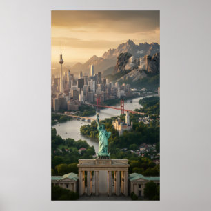 Affiche Statue de la Liberté et monuments mondiaux Fantais