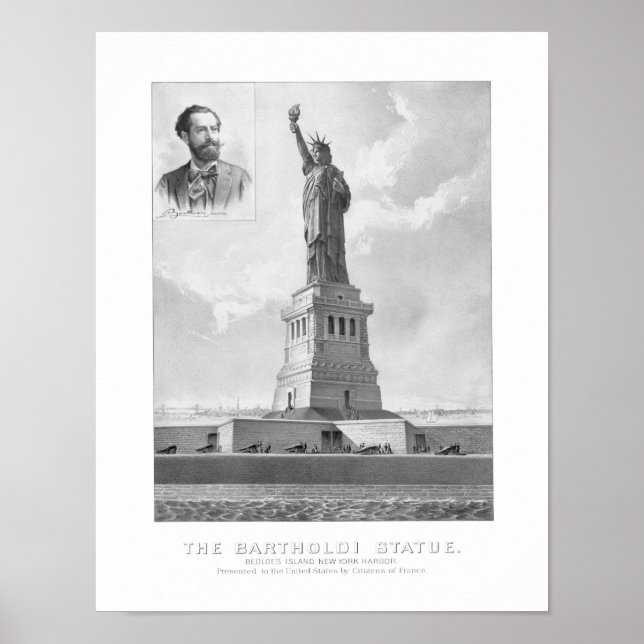 Affiche Statue de la Liberté et Portrait de Bartholdi (Devant)