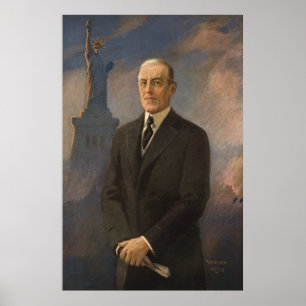 Affiche Statue de la Liberté et président Woodrow Wilson