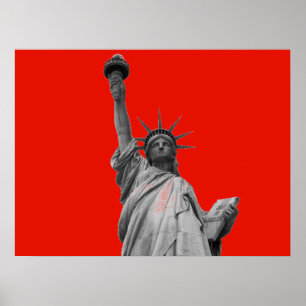 Affiche Statue de l'art pop de Liberty Red en niveaux de g