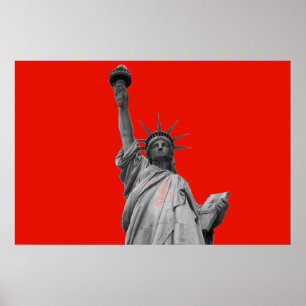 Affiche Statue de l'art pop de Liberty Red en niveaux de g