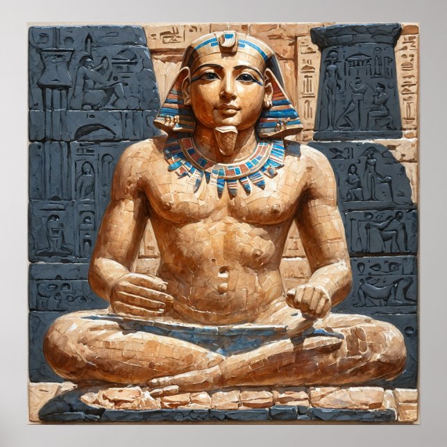 Affiche Statue de l'Écriture égyptienne antique (Devant)