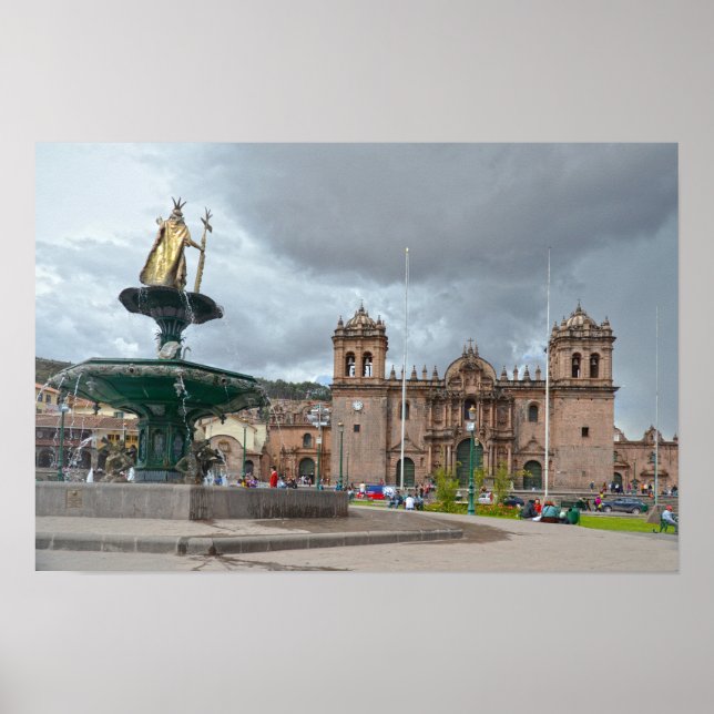 Affiche Statue de l'empereur inca Pachacuti, Cusco, Pérou (Devant)