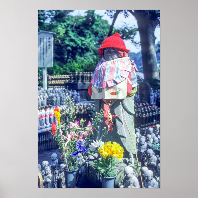 Affiche Statue de moine Jizo avec bib et casquette (Devant)