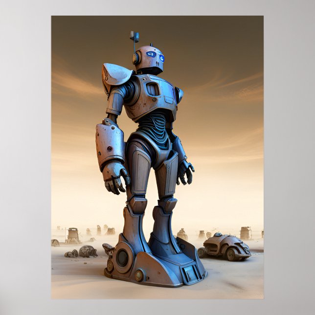 Affiche Statue de robot dans un désert de désolation AI  (Devant)
