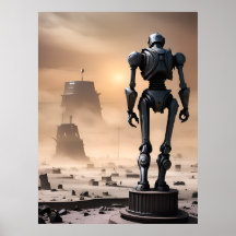 Statue de robot géant dans un désert isolé AI