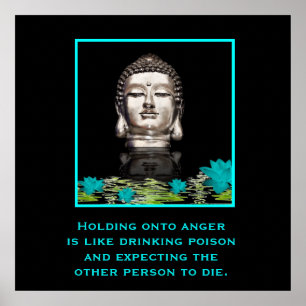 Affiche Statue de tête Bouddha Argent avec Citation Inspir