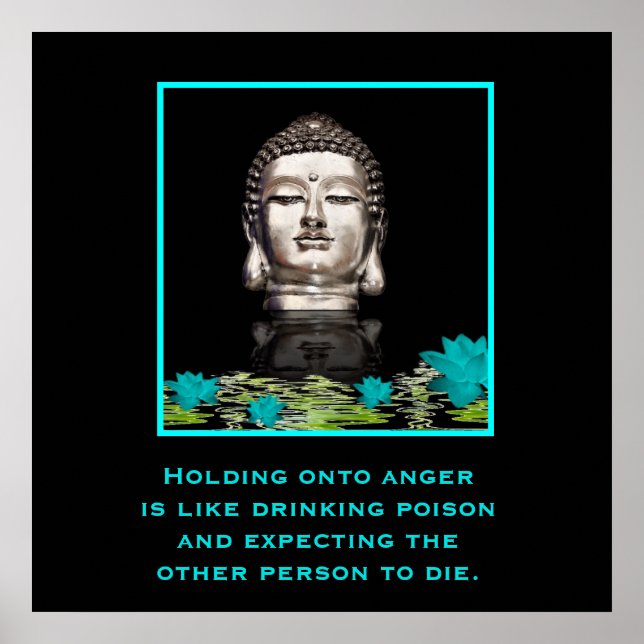 Affiche Statue de tête Bouddha Argent avec Citation Inspir (Devant)