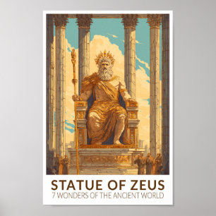 Affiche Statue de Zeus Sept Merveilles du Monde Vintage