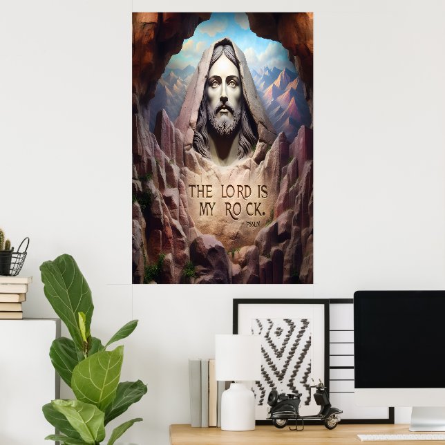 Affiche Statue Divine : Le Seigneur Est Mon Rocher (Bureau à domicile)