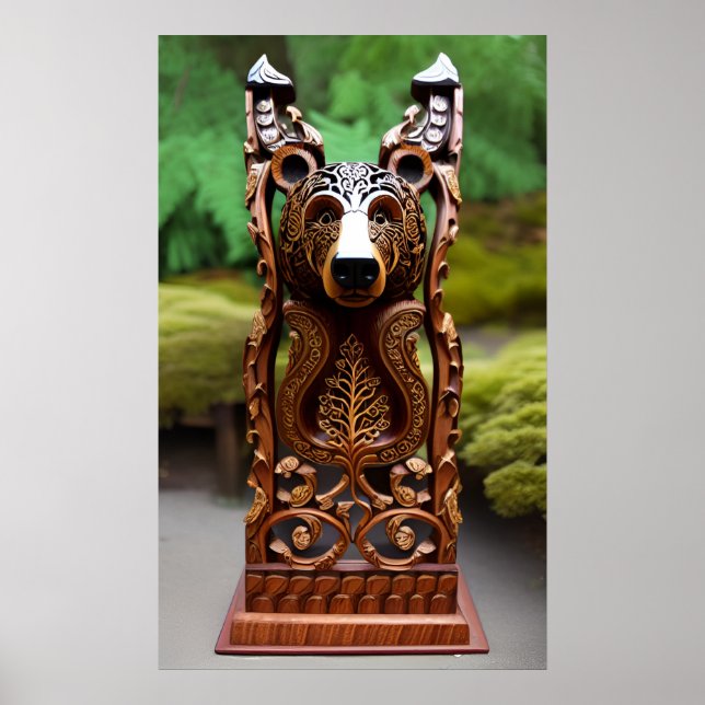 Affiche Statue d'ours en bois (Devant)
