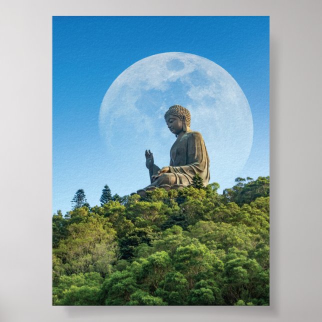 Affiche Statue du Bouddha avec Pleine lune (Devant)