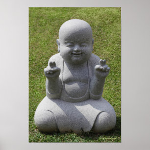 Affiche Statue en pierre de Bouddha heureux