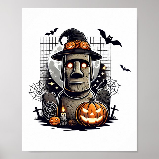 Affiche Statue Moai Halloween Culture Ancienne  (Devant)