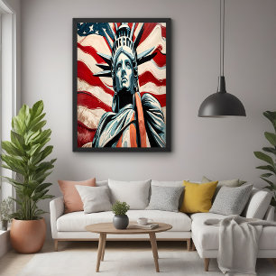 Affiche Statue moderne de la Liberté avec Drapeau américai