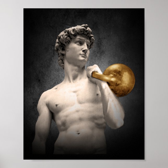 Affiche Statue of David holding a Golden Kettlebell (Devant)