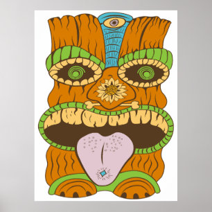 Affiche Statue Tiki Langue Violette dans une Humeur Psyché