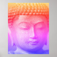 Statue Visage Bouddha Colorée Formée Par Lignes