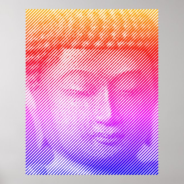 Affiche Statue Visage Bouddha Colorée Formée Par Lignes (Devant)