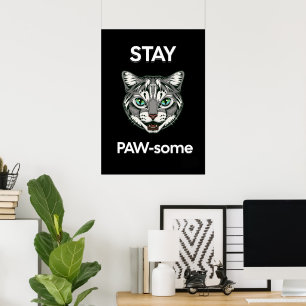 Affiche Stay Pawsome pun chat noir