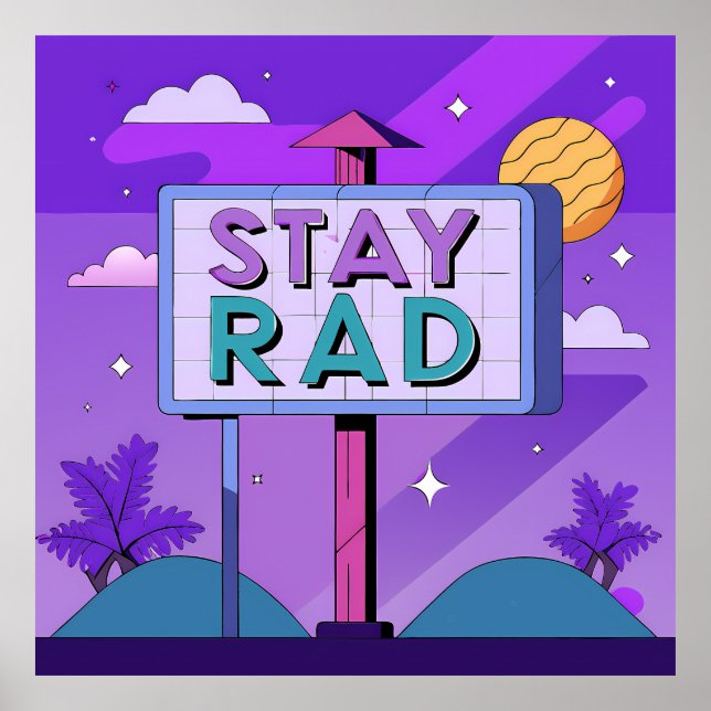 Affiche "Stay Rad" Vaporwave Sunset Scene (Devant)