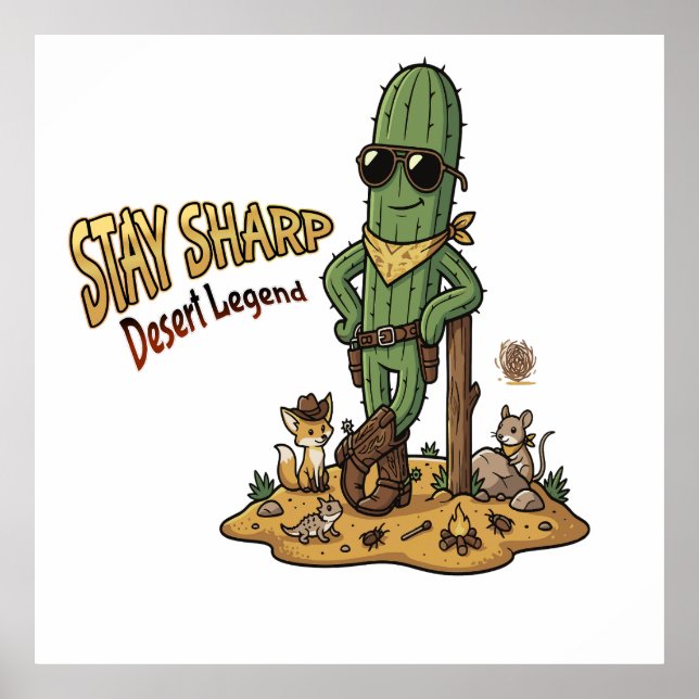 Affiche Stay Sharp Desert Legend Cowboy Cactus Illustratio (Devant)