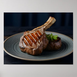 Affiche Steak de boeuf grillé et gastronomique avec des ma
