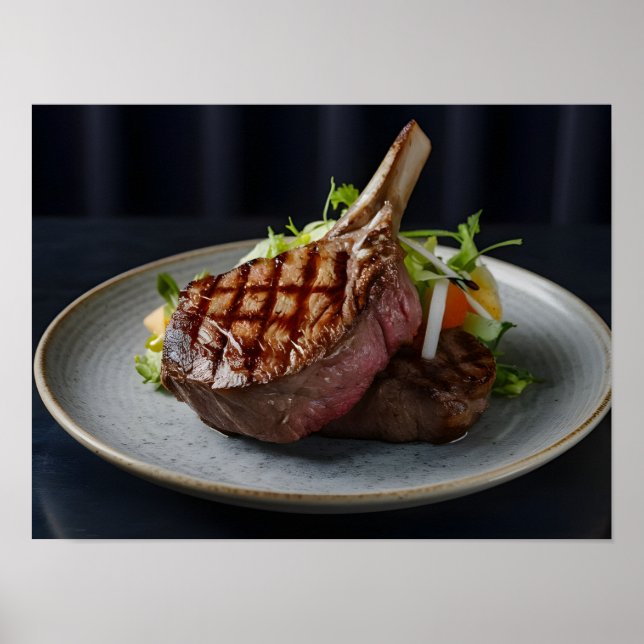 Affiche Steak de boeuf grillé succulent (Devant)