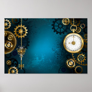 Affiche Steampun turquoise Background with Gears