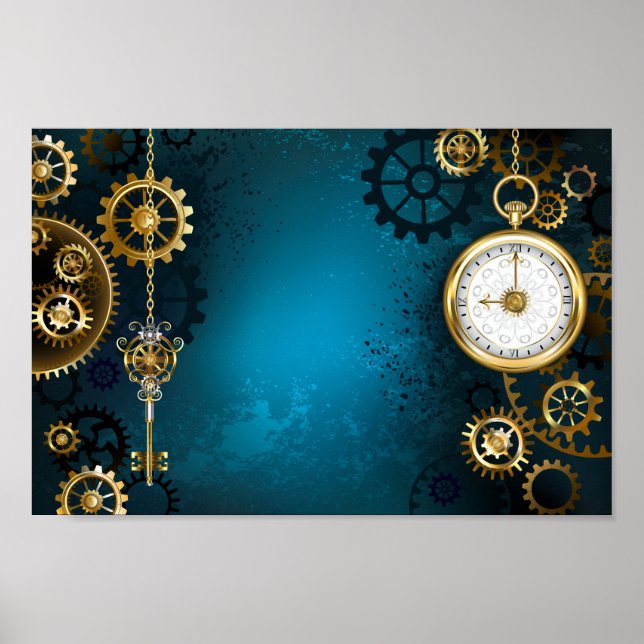 Affiche Steampun turquoise Background with Gears (Devant)