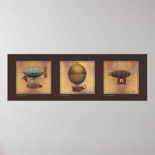 Affiche Steampunk Airship Trio of Imaginaire Dirigibles