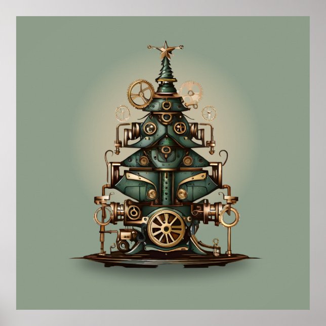Affiche Steampunk Arbre de Noël Style rétro Vintage (Devant)