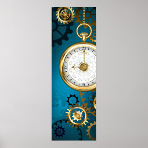 Affiche Steampunk Arrière - plan turquoise avec Gears
