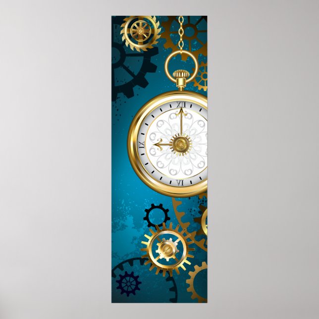 Affiche Steampunk Arrière - plan turquoise avec Gears (Devant)