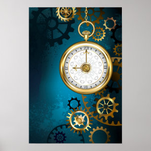 Affiche Steampunk Arrière - plan turquoise avec Gears