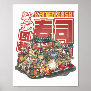 Affiche Steampunk Cat Sushi Restaurant