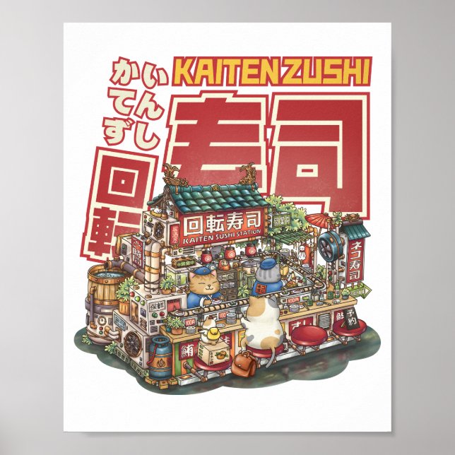 Affiche Steampunk Cat Sushi Restaurant (Devant)