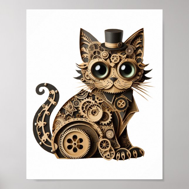 Affiche Steampunk chat animaux papier artisanat (Devant)