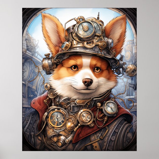 AFFICHE STEAMPUNK CORGI (Devant)