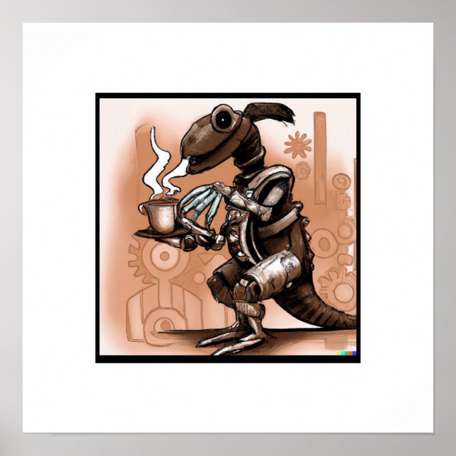 Affiche Steampunk Dino Boire Café Art (Devant)