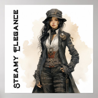 Affiche Steampunk Elegance Jeune femme Vintage
