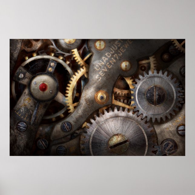 Affiche Steampunk - Engrenages - Horlogerie (Devant)