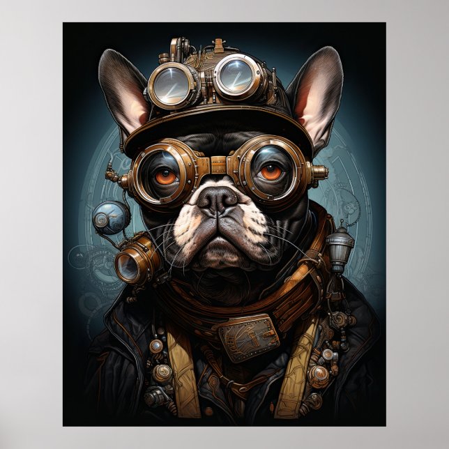 AFFICHE STEAMPUNK FRANÇAIS BULLDOG (Devant)