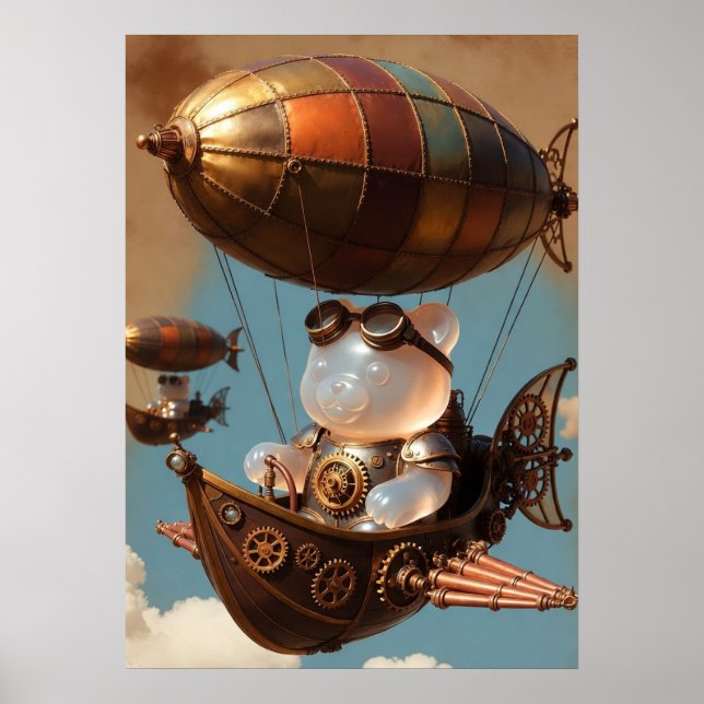 Affiche Steampunk Gummy Bear Pilot in Fantasy Airship (Devant)