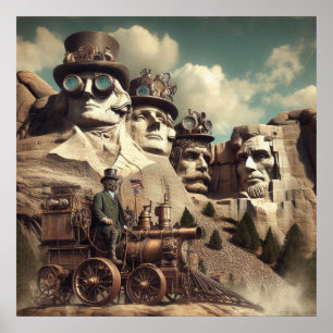 Affiche Steampunk Monument américain Mont Rushmore SD
