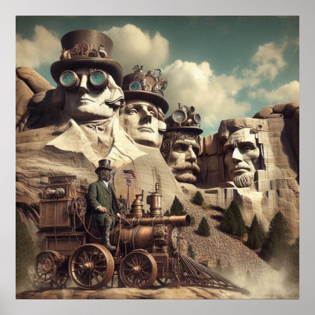 Affiche Steampunk Monument américain Mont Rushmore SD (Devant)